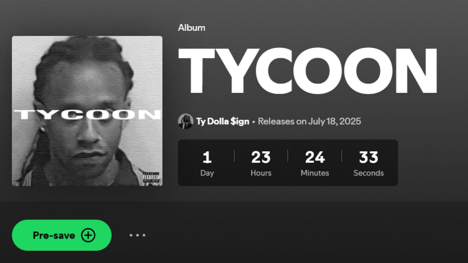 The Spotify Pre-save page for the album (Image via Spotify)
